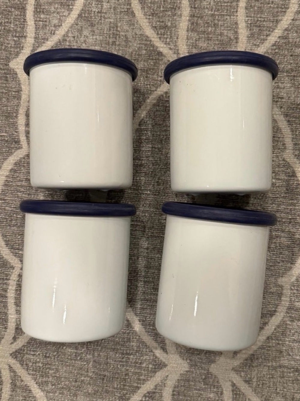 Vintage IKEA Enamel Canister Set of 4 - White & Blue Farmhouse Jars